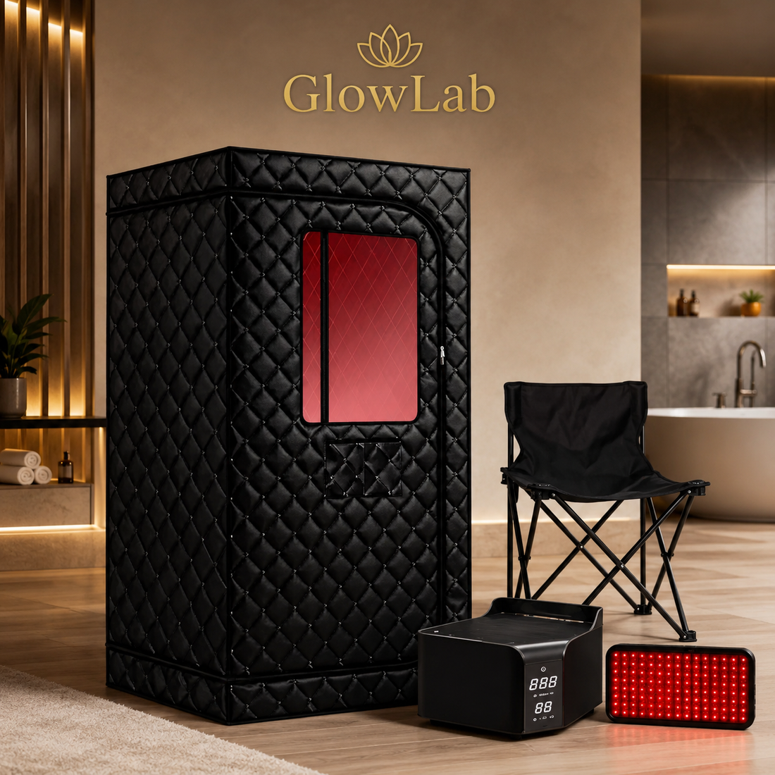 1500W Portable Dry-Heat Home Sauna With 660nm Red Light therapy , Full-Body Personal Sauna Tent Up to 160°F | GlowLab