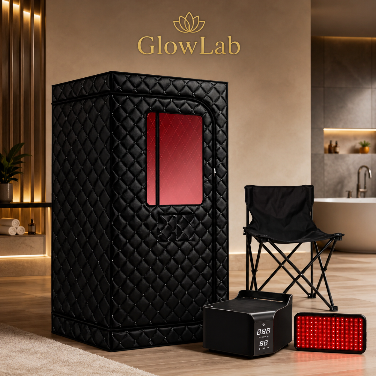 1500W Portable Dry-Heat Home Sauna With 660nm Red Light therapy , Full-Body Personal Sauna Tent Up to 160°F | GlowLab