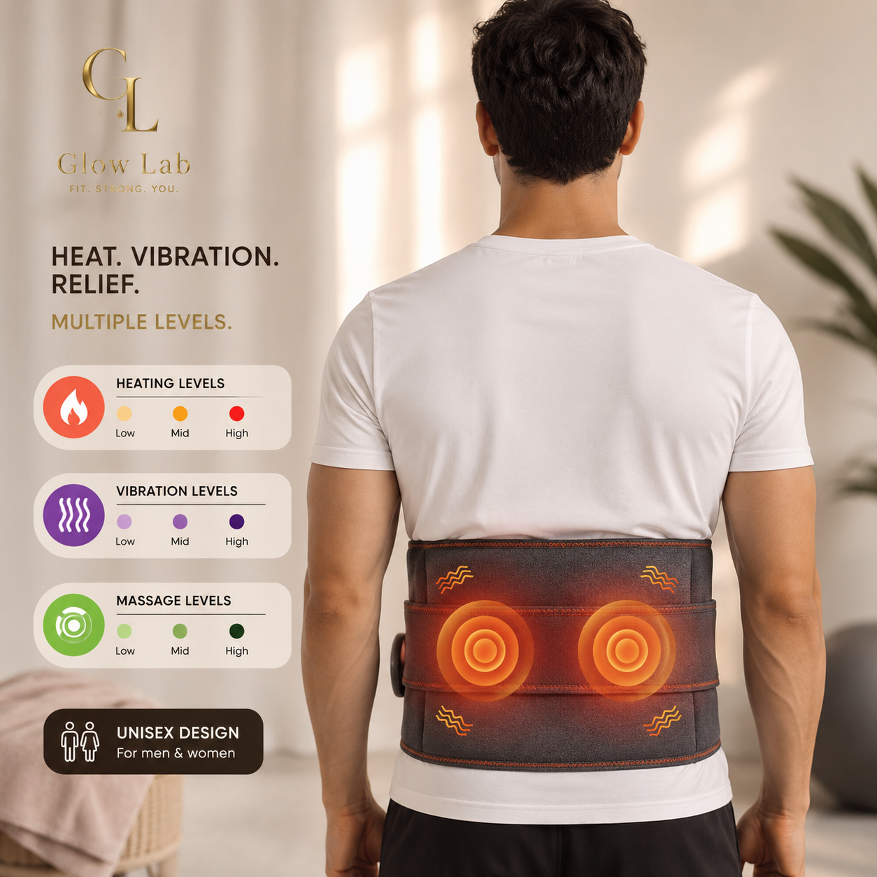 GlowLab™ 3-in-1 Red Light Waist & Back Recovery Belt | Heat & Vibration Massage