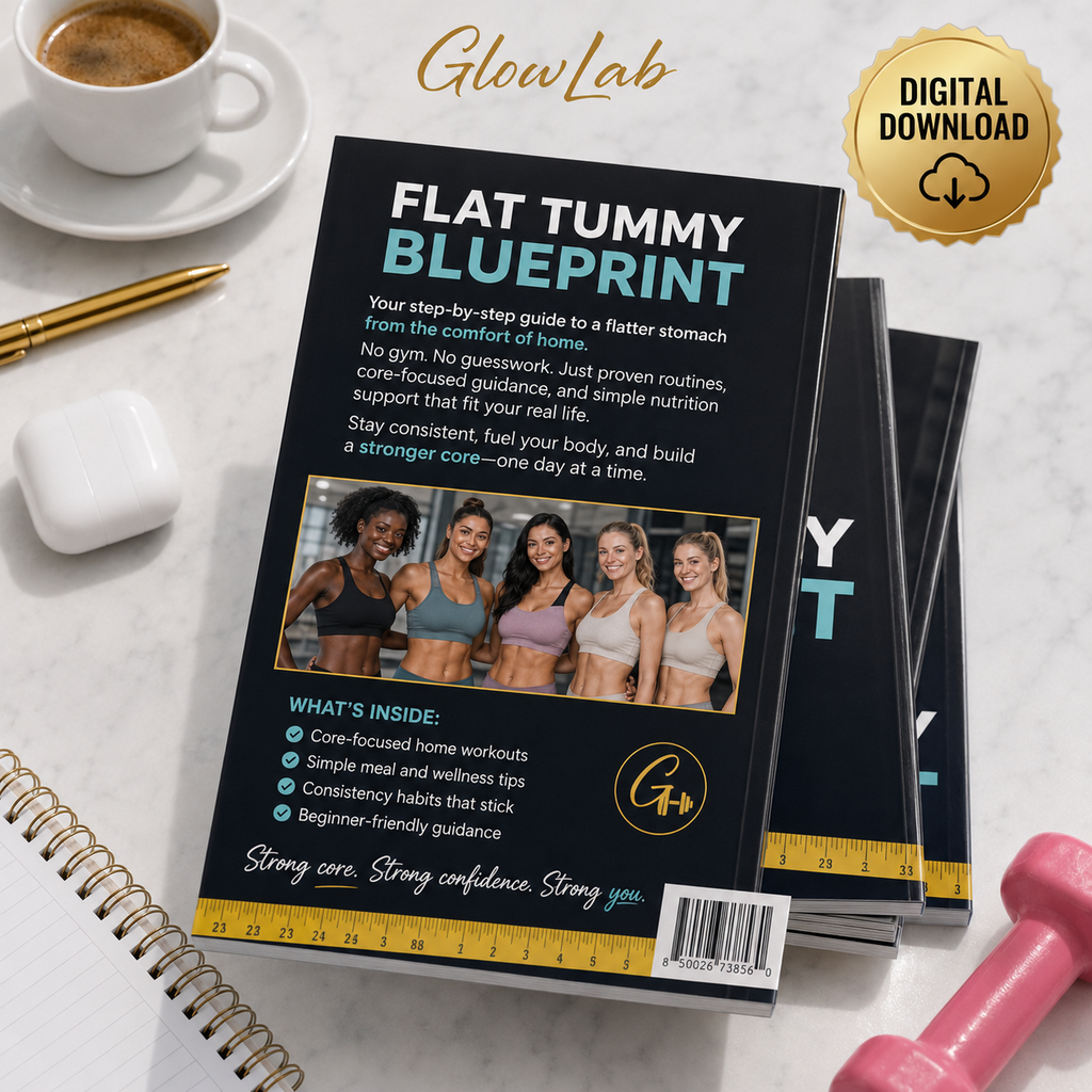 GlowLab™ Flat Tummy Blueprint | 4-Week At-Home Ab Workout, Waist Toning & Bloating Guide