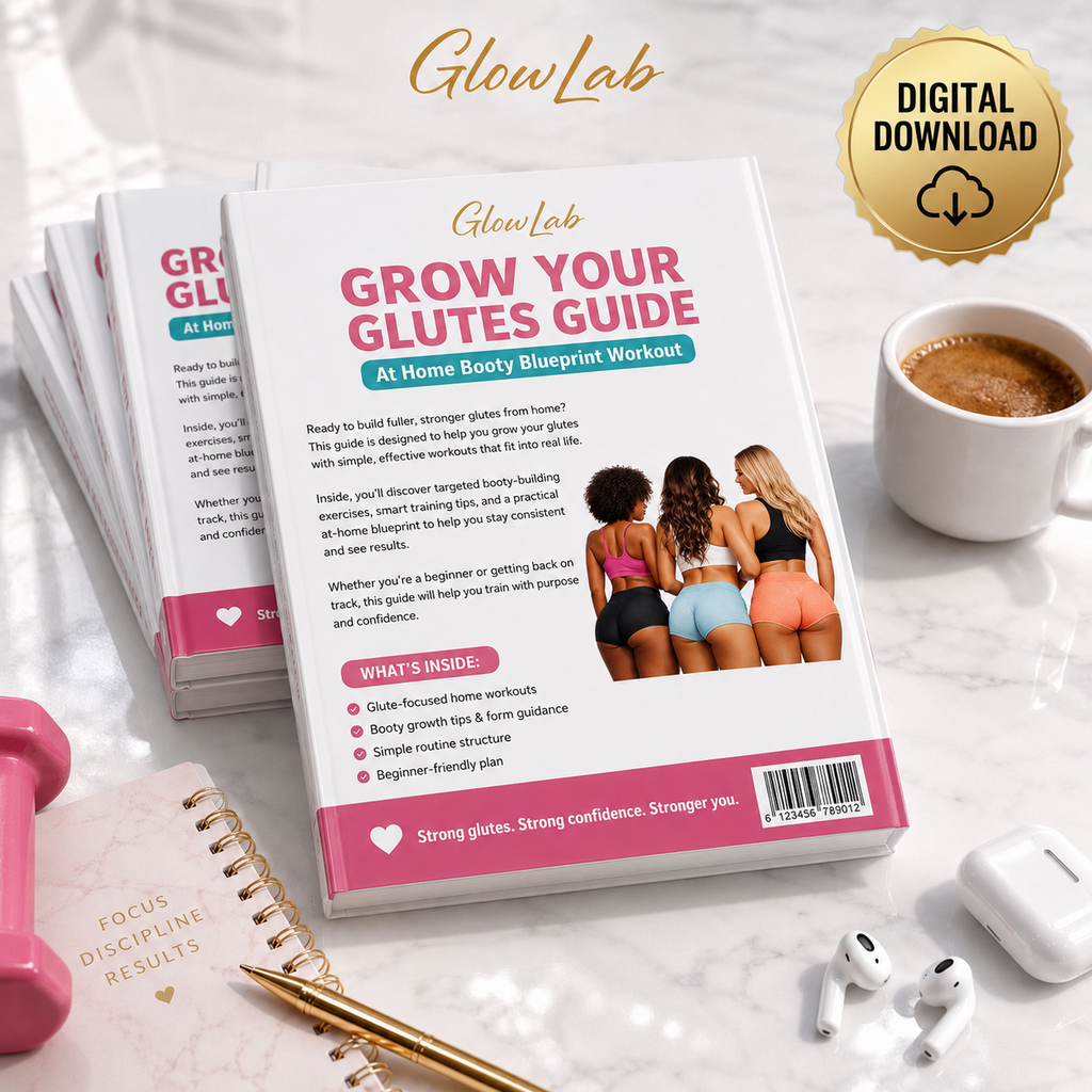 GlowLab™ Grow Your Glutes Guide | 4-Week At-Home Booty Workout Plan for Beginners, Glute Growth Exercises, Form Tips & Nutrition