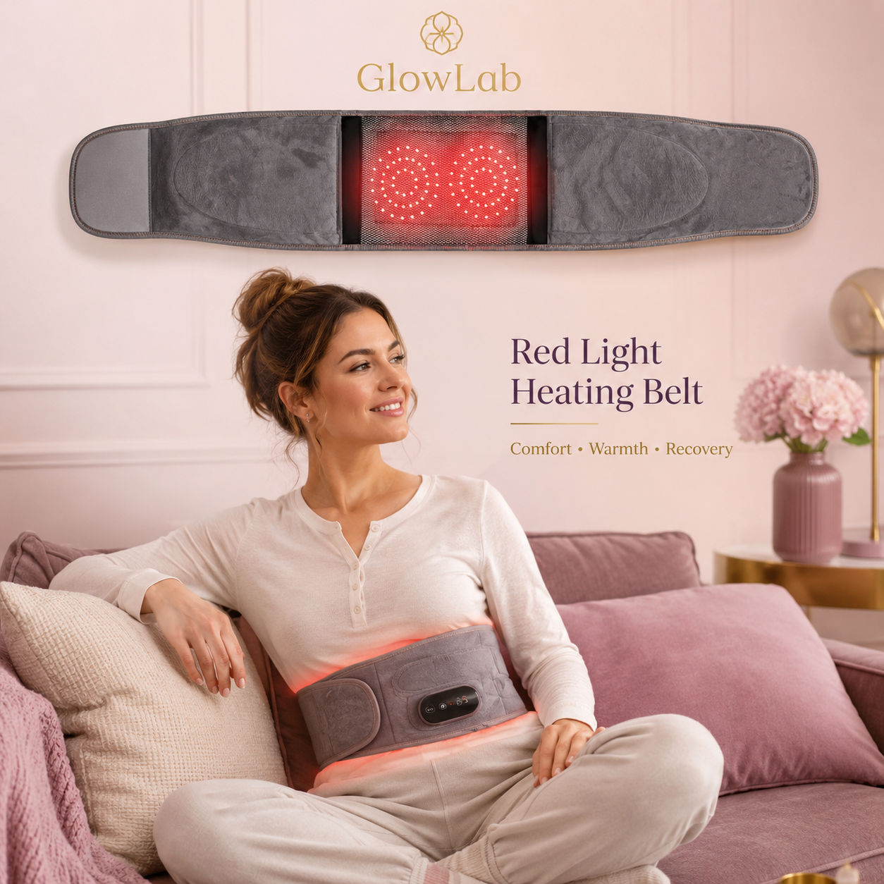 GlowLab™ 3-in-1 Red Light Waist & Back Recovery Belt | Heat & Vibration Massage