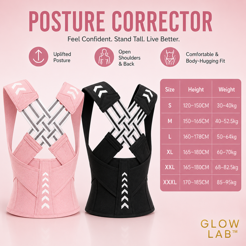 GlowLab™ 2-in-1 Posture Corrector & Waist Support Trainer | Adjustable Back, Shoulder & Core Support