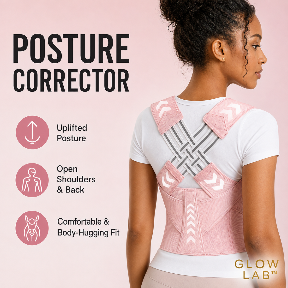 GlowLab™ 2-in-1 Posture Corrector & Waist Support Trainer | Adjustable Back, Shoulder & Core Support
