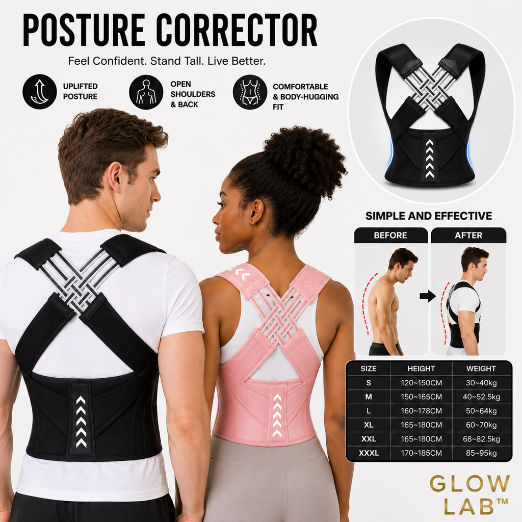 GlowLab™ 2-in-1 Posture Corrector & Waist Support Trainer | Adjustable Back, Shoulder & Core Support