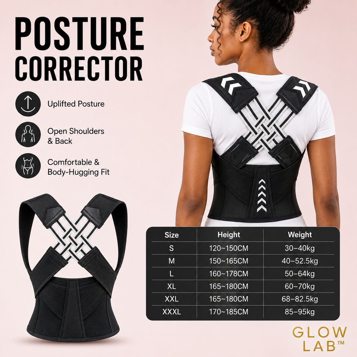GlowLab™ 2-in-1 Posture Corrector & Waist Support Trainer | Adjustable Back, Shoulder & Core Support