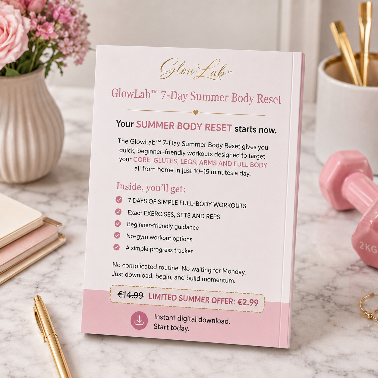 GlowLab™ 7-Day Summer Body Reset | Beginner Full-Body Home Workout Challenge for Flat Tummy, Toned Arms, Glutes, Legs & Total Body Confidence